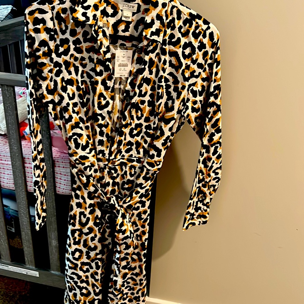 Animal print button down shirt dress